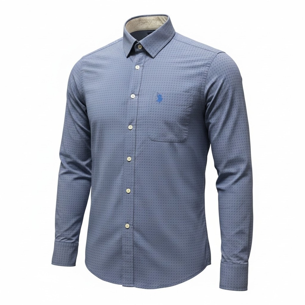Button Down Shirt US Polo Assn S Mens Blue Excellent Slim Fit Micro Print Long S